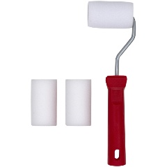 Изображение товара Малярный мини-валик с рукояткой РемоКолор поролон, ось 6 мм, d 15 мм + 2 сменные шубки, 65 мм 04-2-109