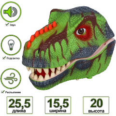 Изображение товара Мыльные пузыри MASAI MARA MM219-369 Тираннозавр (Тирекс) серии "Мир динозавров" - Игрушка на руку, генератор мыльных пузырей, зеленый