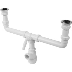 Изображение товара Сифон бутылочный McAlpine MRSK5-A, 1 1/2" х 40 мм для 2-х раковин, с выпуском 70 мм, пробками и адаптером, выход 40 мм
