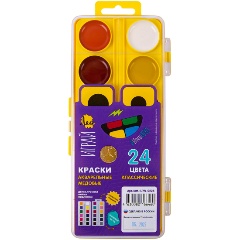 Изображение товара Краски акварельные медовые ЛЕО LPW-0224 Играй, без кисти (классическая двухъярусная) 24 цв.