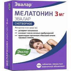 Изображение товара Лекарственное средство Мелатонин Эвалар таблетки п/о плен 3 мг №100