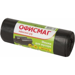 Изображение товара Мешки для мусора Офисмаг, 120 л, черные, в рулоне 10 шт., ПНД, 25 мкм, 70х110 см (±5%), прочные