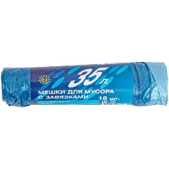 Изображение товара Мешки для мусора с завязками (15 шт, 35 л, 13 мкм, синие) РемоКолор 61-1-035