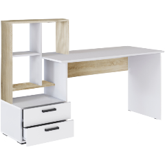 Изображение товара Компьютерный стол МИКОН СКМ-5 дуб сонома белый угловой с тумбой и полками