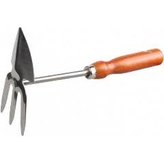 Изображение товара Мотыга GRINDA сердцевидное лезвие, из нержавеющей стали с деревянной ручкой, 3 зубца, 250 мм