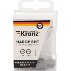 Изображение товара Набор бит KRANZ 6 шт. с магнитным держателем для крепежа