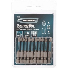 Изображение товара Набор бит торсионных GROSS 11493, PH2x50, для ударных шуруповертов, 10 шт