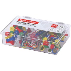 Изображение товара Набор BRAUBERG, скрепки цветные 28 мм/100 шт., кнопки канцелярские 100 шт., силовые кнопки 50 шт.