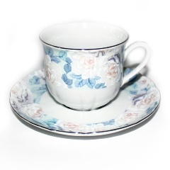 Изображение товара Набор чашек с блюдцем THUN 1794 "Роза", декор "Голубая роза,отводка платина", 225 мл., блюдце 150 см., 12/6 (РОС0072)