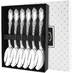 Изображение товара Набор чайных ложек Кольчугинский мельхиор "Серебряная роза" посереб. 6 пр. + футляр КМ0950601