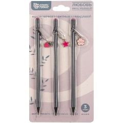Изображение товара Набор чернографитных карандашей корпус дерев. Schoolformat ЛЮБОВЬ. РОЗОВЫЙ 3 шт HB заточенный круглый блист. упак. с европодвесом подвеска