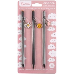 Изображение товара Набор чернографитных карандашей корпус дерев. Schoolformat ЛЮБОВЬ. СЧАСТЬЕ 3 шт HB заточенный круглый блист. упак. с европодвесом подвеска