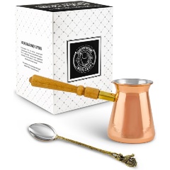 Изображение товара Набор для кофе Кольчугинский мельхиор 2 предмета, турка медная 300 мл + ложка кофейная Глухарь (КМ15070201_К)