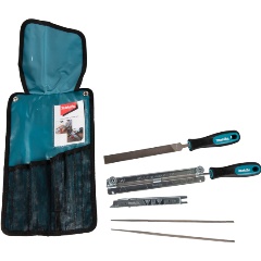 Изображение товара Набор для заточки цепи Makita напильник круглый 4,5 мм х 2шт., плоский, шаблон, рукоятки, сумка (D-72160)