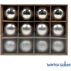 Изображение товара Шары елочные Winter Glade, пластик, 8 см, 12 шт, серебряный микс