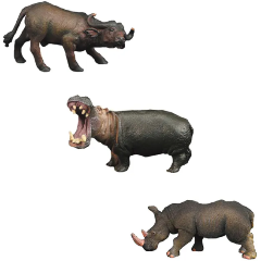 Изображение товара Набор фигурок Masai Mara MM211-284 серии "Мир диких животных": Бегемот, буйвол, носорог (набор из 3 фигурок)