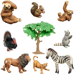 Изображение товара Набор фигурок Masai Mara MM211-267 серии "Мир диких животных": индюк, белка, 2 льва, енот, зебра, 2 ленивца (набор из 9 предметов)