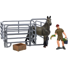 Изображение товара Набор фигурок Masai Mara MM214-318 серии "Мир лошадей": Лошадь, фермер, ограждение, кормушка с овощами (набор из 4 предметов)