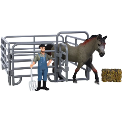 Изображение товара Набор фигурок Masai Mara MM214-317 серии "Мир лошадей": Лошадь, фермер, ограждение, вилы (набор из 5 предметов)