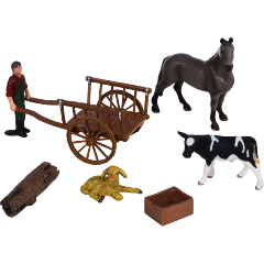 Изображение товара Набор фигурок Masai Mara MM215-309 серии "На ферме": Лошадь, овца, теленок, фермер, телега (набор из 7 предметов)