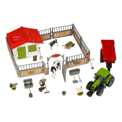 Изображение товара Набор фигурок Masai Mara MM214-361 серии "На ферме": Ограждение-загон, корова с теленком, гусь, утка, фермер, трактор, инвентарь - 19 предметов