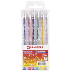 Изображение товара Набор гелевых ручек Brauberg Jet 6 шт, чернила с блестками, 1 мм