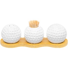 Изображение товара Набор из вазочки под зубочистки, солонки, перечницы Elan Gallery "Сфера", на деревянной подставке