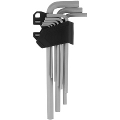 Изображение товара Набор ключей имбусовых, HEX, 1,5-10 мм, CrV, 9 шт., удлиненные, СИБРТЕХ, 123687