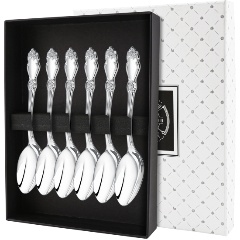 Изображение товара Набор кофейных ложек Кольчугинский мельхиор "Серебряная роза" посереб. 6 пр. + футляр КМ0960601