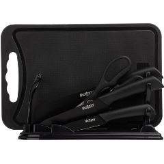 Изображение товара Набор кухонных ножей Mallony Coltello Nero 7 предметов, с разделочной доской, на подставке, черный (310890)