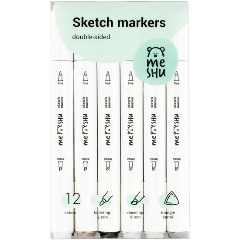 Изображение товара Набор маркеров для скетчинга MESHU 12 серых цветов двусторонний