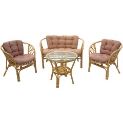 Изображение товара Набор мебели GARDEN STORY Багамы (диван+2кресла+стол (2 уп.), каркас медовый, подушки бежевые)