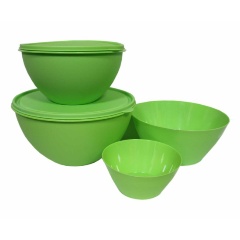Изображение товара Набор мисок Ангора с цветными крышками, 2 л/4 л, с салатниками 0,6 л/2,5 л, салатовый (А8624цв.кр салат)