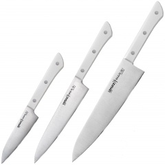Изображение товара Набор кухонных ножей Samura HARAKIRI, белая рукоять, 3 предмета