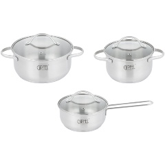 Изображение товара Набор посуды GIPFEL AZALEA 51061 (ковш, кастрюли, крышки), нержавеющая сталь 18/10, 6 предметов