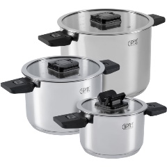Изображение товара Набор посуды GIPFEL COMPACT 6 предметов, кастрюли с крышками, нержавеющая сталь 18/10, стекло, складные ручки (51812)