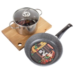 Изображение товара Набор посуды Panairo "Catalina №4": Кастрюля 2 л. с крышкой + Сковорода глубокая, 22 см + Доска разделочная 30х20х2 см (CA-NAB-4) (Уценка)