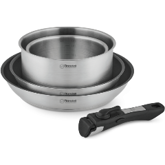 Изображение товара Набор посуды Rondell Stark 5 предметов, 2 сковороды, 2 кастрюли, съемная ручка, нерж. сталь (RDS-1315)