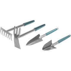 Изображение товара Набор садовых инструментов ЧЕТЫРЕ СЕЗОНА с цельнометаллической ручкой, покрытой пластиком (2 совка, мотыга, грабельки)