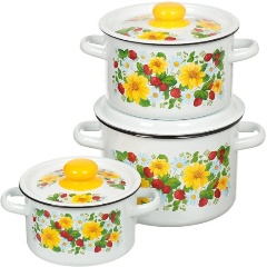 Изображение товара Набор СтальЭмаль Земляника эмалированный, 3 кастрюли, эмалированная сталь, подходит для всех плит