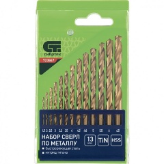 Изображение товара Набор сверл по металлу СИБРТЕХ 723867, 1.5-6.5мм (через 0.5мм+3.2мм, 4.8мм), НSS, 13 шт., покрытие нитрид титана