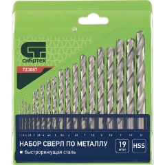Изображение товара Набор сверл по металлу СИБРТЕХ 723887, 1-10 мм (через 0.5 мм), HSS, 19 шт., бокс