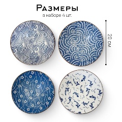 Изображение товара Набор тарелок Homium, Japanese Collection, Очарование, 4 шт, цвет белый/синий, D20 см (371594-9-12)