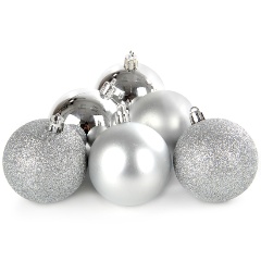Изображение товара Набор елочных игрушек Веселый хоровод 12 шт, пластик, мат/глян/глит, 6 см, серебряный