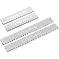 Изображение товара Накладки на пороги AutoMax для Renault Logan II седан (2014-н.в.), нержавеющая сталь, с надписью, 4 шт.