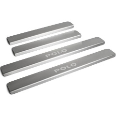 Изображение товара Накладки порогов Rival для Volkswagen Polo V 2010-2015 (2015-н.в.), нержавеющая сталь, с надписью, 4 шт.