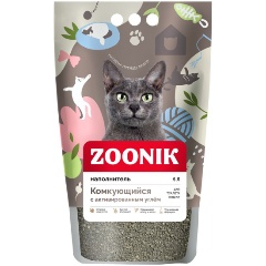 Изображение товара Наполнитель для кошачьих туалетов ZOONIK, бентонитовый, комкующийся с углём 5л