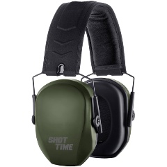 Изображение товара Наушники противошумные ShotTime 18 стрелковые, NRR 25dB, оголовье экокожа+ткань, амбушюры поролоновые, Army Green, 240г