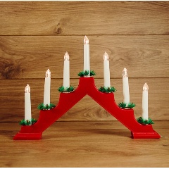 Изображение товара Светильник светодиодный NEON-NIGHT "Новогодняя горка" 28х37 см с 7 свечами тепло-белого свечения в красном корпусе, 501-082