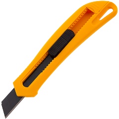 Изображение товара Нож 18 мм, сменное лезвие, SK4, облегченный корпус, нажимной фиксатор, DENZEL, 78941